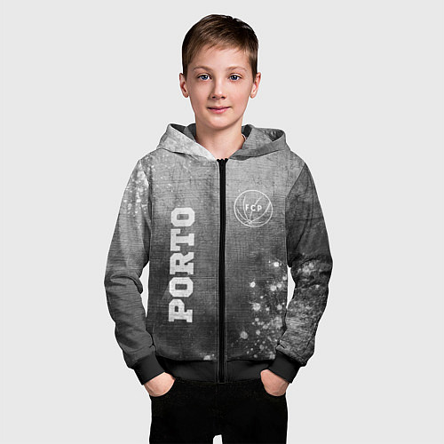 Детская толстовка на молнии Porto - grey gradient вертикально / 3D-Черный – фото 3