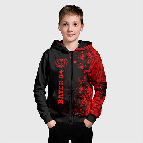 Детская толстовка на молнии Bayer 04 - red gradient по-вертикали / 3D-Черный – фото 3