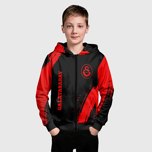 Детская толстовка на молнии Galatasaray - red gradient вертикально / 3D-Черный – фото 3
