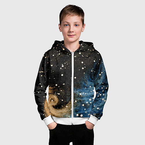 Детская толстовка на молнии Черно-синий фон текстура / 3D-Белый – фото 3