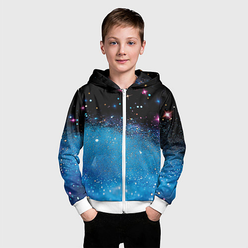 Детская толстовка на молнии Синяя текстура из блестящих звездочек / 3D-Белый – фото 3