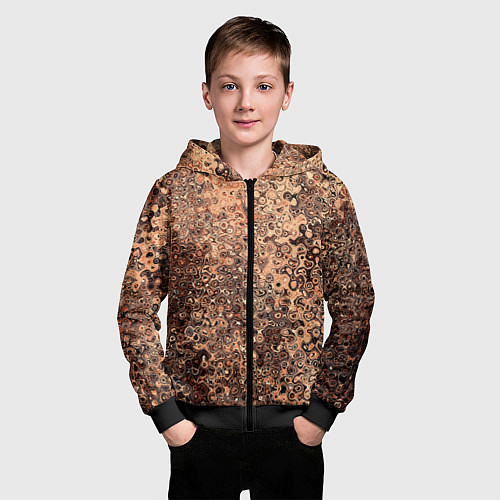 Детская толстовка на молнии Светлый коричневый абстрактная текстура / 3D-Черный – фото 3