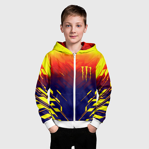 Детская толстовка на молнии Monster energy geometry yellow / 3D-Белый – фото 3