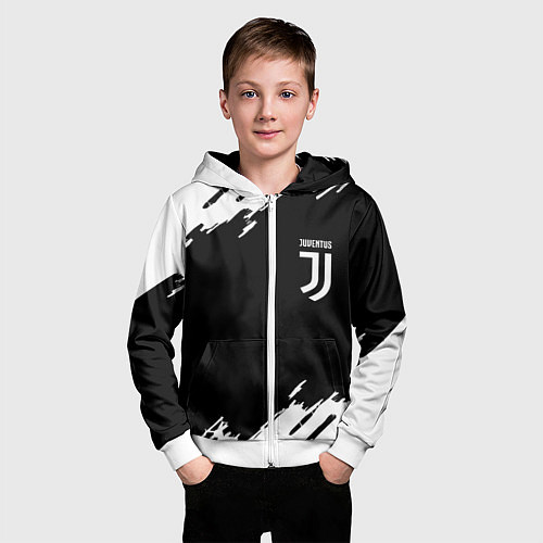 Детская толстовка на молнии Juventus краски штрихи / 3D-Белый – фото 3