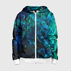 Толстовка на молнии детская Абстракция - blue-green paint spill, цвет: 3D-белый