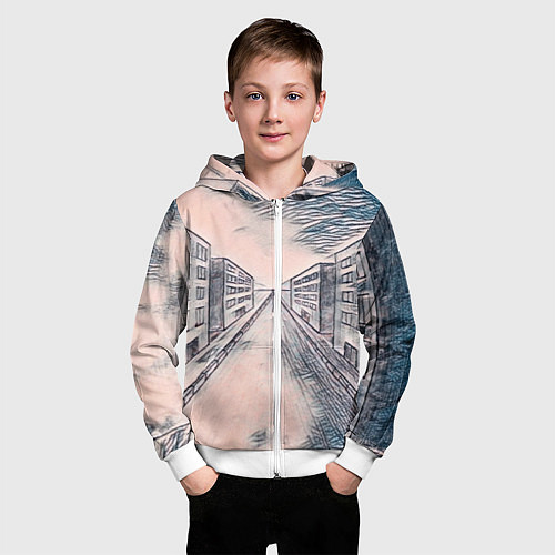 Детская толстовка на молнии Сумрачный город / 3D-Белый – фото 3