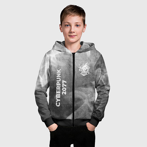 Детская толстовка на молнии Cyberpunk 2077 - grey gradient вертикально / 3D-Черный – фото 3