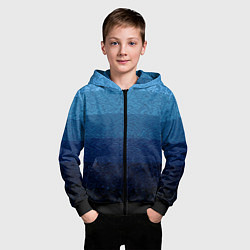 Толстовка на молнии детская Сине-голубой градиент полосами с узором, цвет: 3D-черный — фото 2