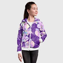 Толстовка на молнии детская Японские акварельные орхидеи, цвет: 3D-белый — фото 2