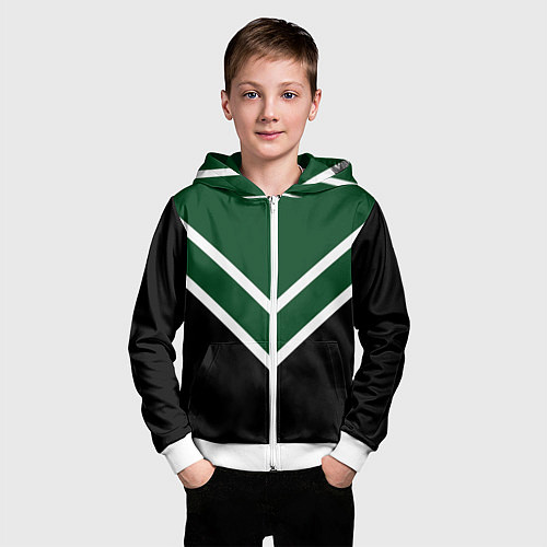 Детская толстовка на молнии Зелёный с чёрным и белые полосы / 3D-Белый – фото 3