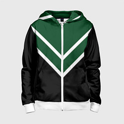 Толстовка на молнии детская Зелёный с чёрным и белые полосы, цвет: 3D-белый