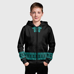 Толстовка на молнии детская Славянские узоры и орнамент голубой - вышиванка ру, цвет: 3D-черный — фото 2