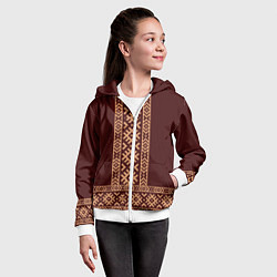 Толстовка на молнии детская Золотой узор на бордовом - вышиванка рубаха, цвет: 3D-белый — фото 2