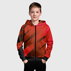 Толстовка на молнии детская Красно-коричневый абстрактные полосы, цвет: 3D-черный — фото 2