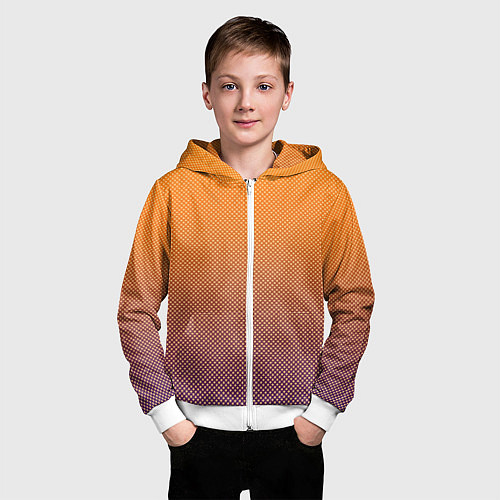 Детская толстовка на молнии Градиент оранжевый в фиолетовый мелкий ромбик / 3D-Белый – фото 3