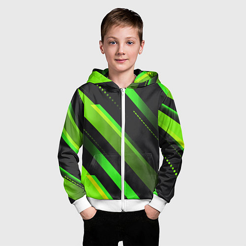 Детская толстовка на молнии Color black green / 3D-Белый – фото 3