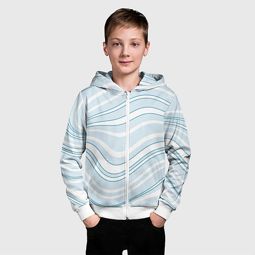 Детская толстовка на молнии Светлый бело-голубой волнистые полосы / 3D-Белый – фото 3