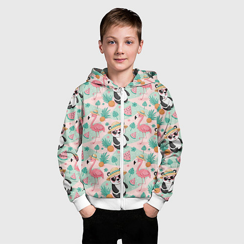 Детская толстовка на молнии Панда фламинго лето ананас / 3D-Белый – фото 3