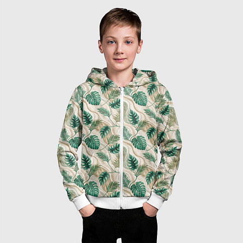 Детская толстовка на молнии Листья монстеры на мраморном фоне / 3D-Белый – фото 3