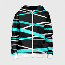 Толстовка на молнии детская Чёрный с бело-голубыми полосами, цвет: 3D-белый