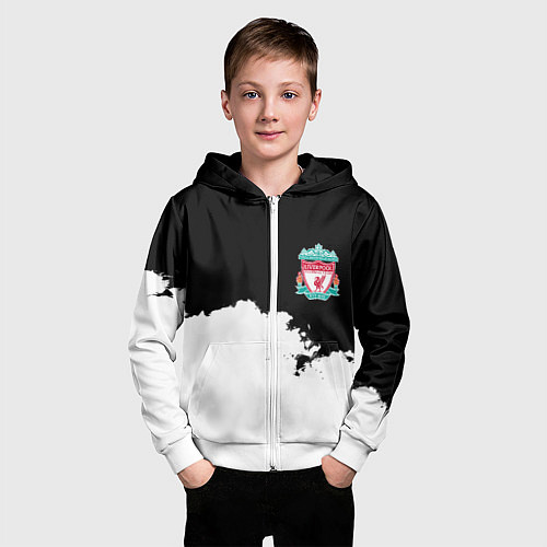 Детская толстовка на молнии Liverpool черно белый / 3D-Белый – фото 3