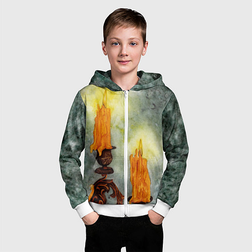 Детская толстовка на молнии Две горящие свечи в темноте / 3D-Белый – фото 3