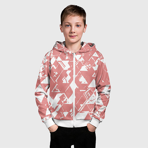 Детская толстовка на молнии Розовый с белыми вставками абстрактный / 3D-Белый – фото 3