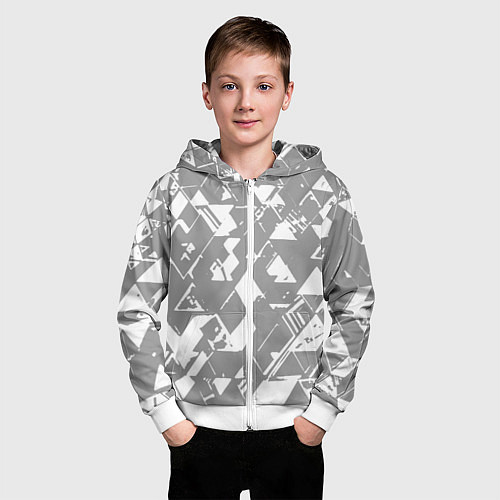 Детская толстовка на молнии Светлый серый геометричный паттерн / 3D-Белый – фото 3