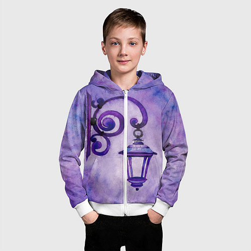 Детская толстовка на молнии Уличный фиолетовый фонарь / 3D-Белый – фото 3