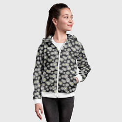 Толстовка на молнии детская Белые цветы ромашки на черном в мелкий горошек, цвет: 3D-белый — фото 2