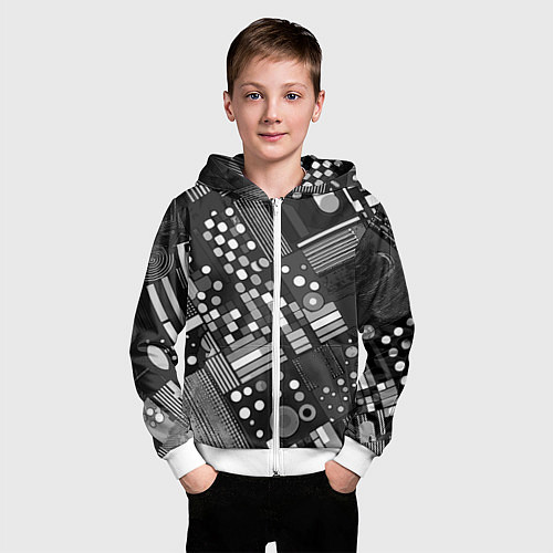 Детская толстовка на молнии Тёмный серый абстракция квадраты кружочки / 3D-Белый – фото 3
