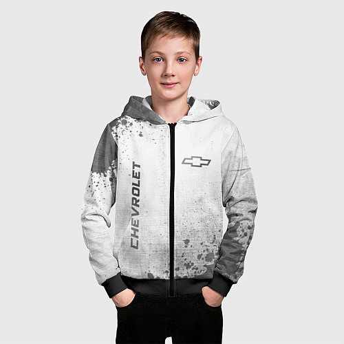 Детская толстовка на молнии Chevrolet - white gradient вертикально / 3D-Черный – фото 3