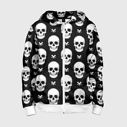Толстовка на молнии детская Черепной фон, цвет: 3D-белый
