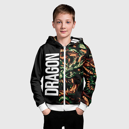Детская толстовка на молнии Татуировка дракона ирезуми / 3D-Белый – фото 3