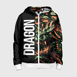 Толстовка на молнии детская Татуировка дракона ирезуми, цвет: 3D-белый