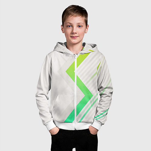Детская толстовка на молнии Color white line green / 3D-Белый – фото 3