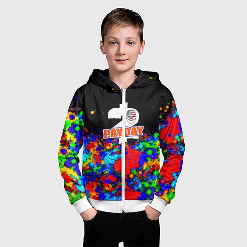 Детская толстовка на молнии Payday2 неоновые краски / 3D-Белый – фото 3