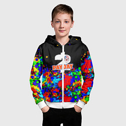 Толстовка на молнии детская Payday2 неоновые краски, цвет: 3D-белый — фото 2