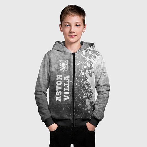 Детская толстовка на молнии Aston Villa - grey gradient по-вертикали / 3D-Черный – фото 3