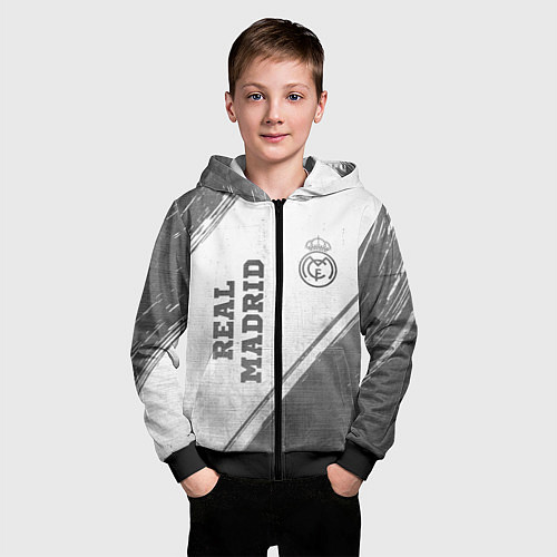 Детская толстовка на молнии Real Madrid - white gradient вертикально / 3D-Черный – фото 3
