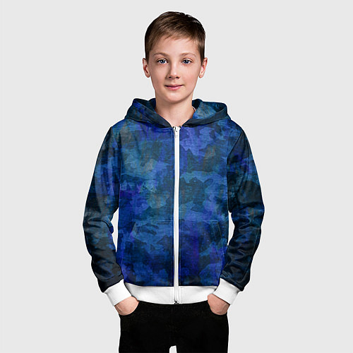 Детская толстовка на молнии Абстракция - blue uniform camouflage / 3D-Белый – фото 3