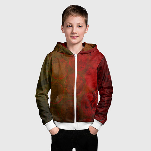 Детская толстовка на молнии Абстракция - green circles in red / 3D-Белый – фото 3