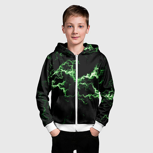 Детская толстовка на молнии Lightning green glow / 3D-Белый – фото 3