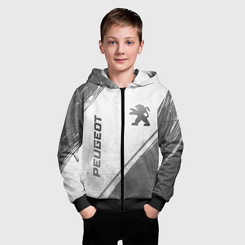 Детская толстовка на молнии Peugeot - white gradient вертикально / 3D-Черный – фото 3