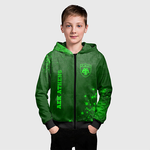 Детская толстовка на молнии AEK Athens - green gradient вертикально / 3D-Черный – фото 3