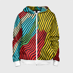 Толстовка на молнии детская Абстрактные цветные линии, цвет: 3D-белый