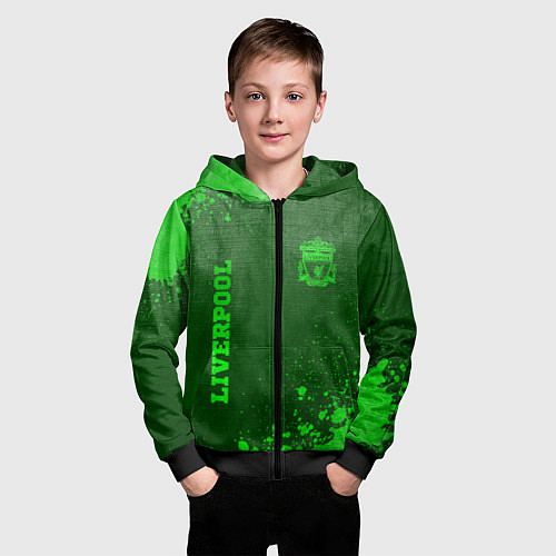 Детская толстовка на молнии Liverpool - green gradient вертикально / 3D-Черный – фото 3