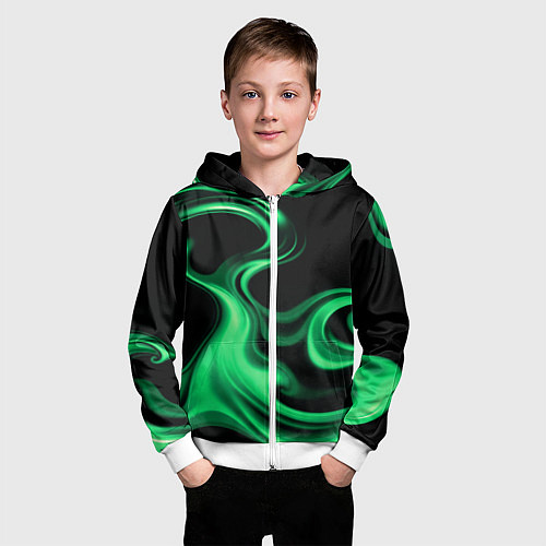 Детская толстовка на молнии Color green smoke / 3D-Белый – фото 3