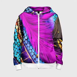 Толстовка на молнии детская Чешуя и розовое перо, цвет: 3D-белый