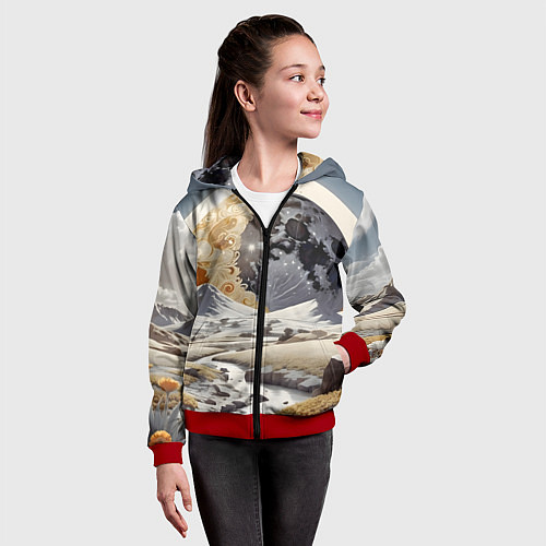 Детская толстовка на молнии Река и планеты / 3D-Красный – фото 4